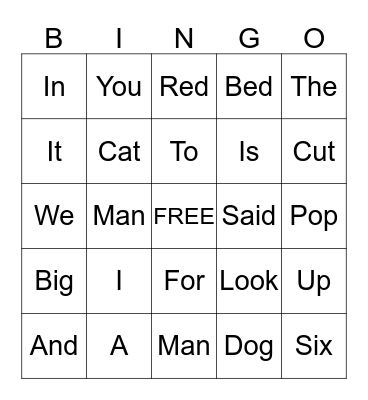 Word Bingo Card