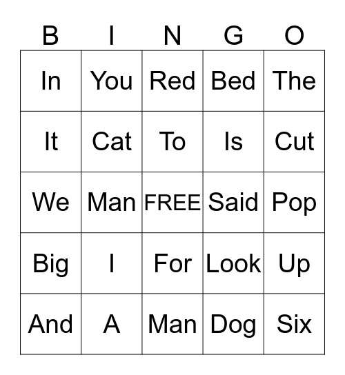 Word Bingo Card
