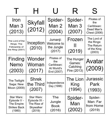 MOVIES Bingo Card