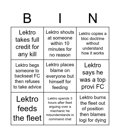 Lektro FC Bingo Card
