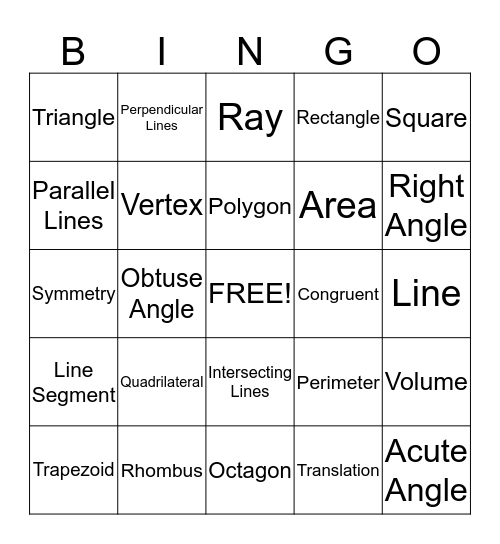 Geometry Bingo Card