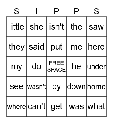 SIPPS SIGHT WORDS Bingo Card