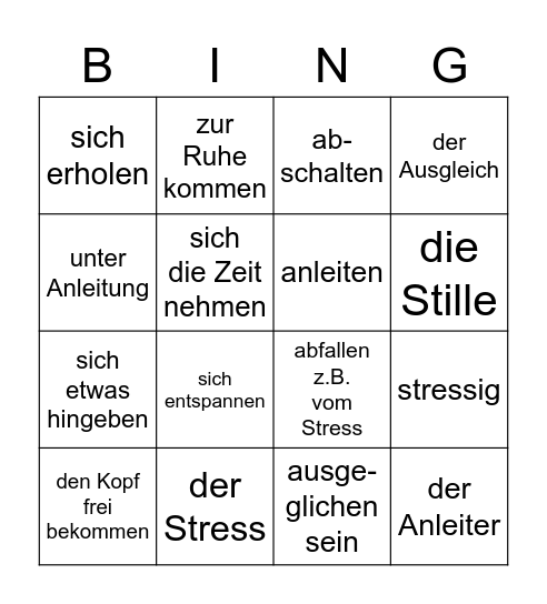 Den Kopf frei bekommen Bingo Card