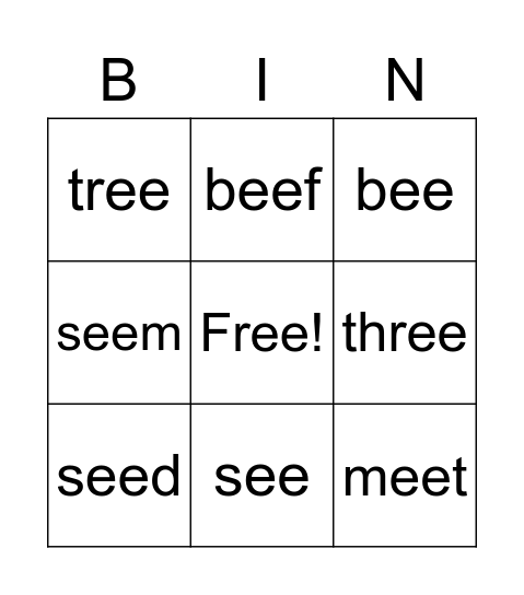 ee (EE) Bingo Card