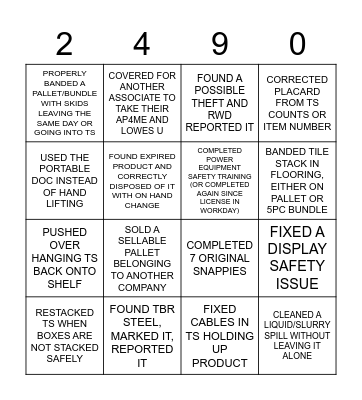 LOWES SAFETY Bingo Card