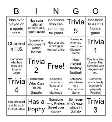 Football Fellowship Bingo Card
