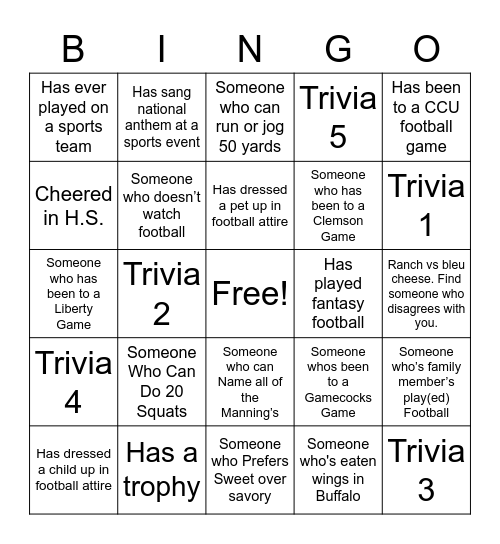 Football Fellowship Bingo Card