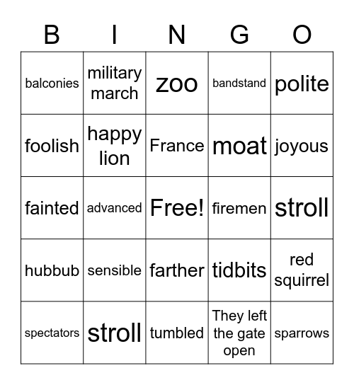 The Happy Lion Bingo Card