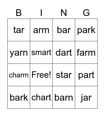 ar (RRRRRR) Bingo Card