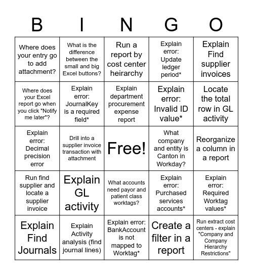 ESCAPE WORKDAY: bingo challenge Bingo Card