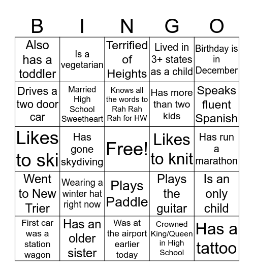 Kindergarten Parents Rock! Bingo Card