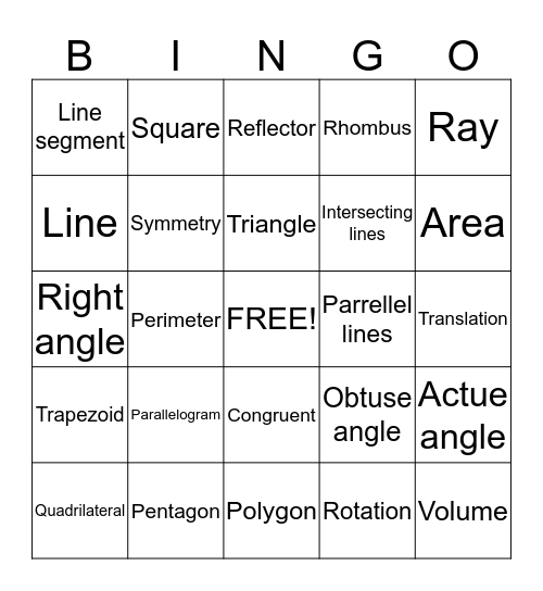 Geometry  Bingo Card