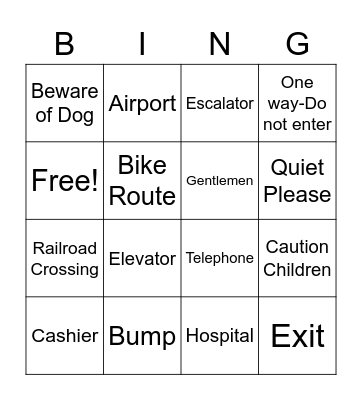 Safety Sign Bingo Card