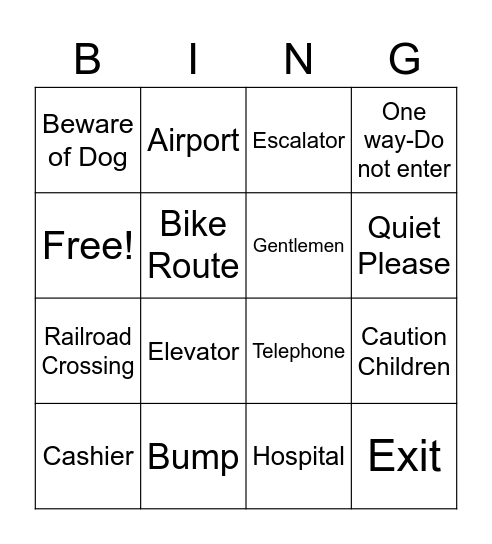 Safety Sign Bingo Card