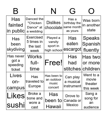 FInd someone who.... Bingo Card