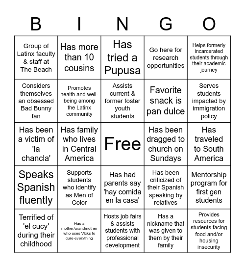 Latinx Bingo Card