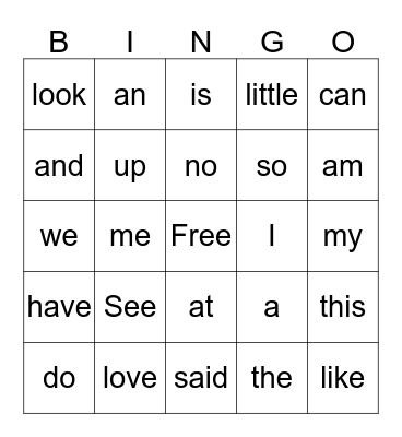 Sight words Bingo Card