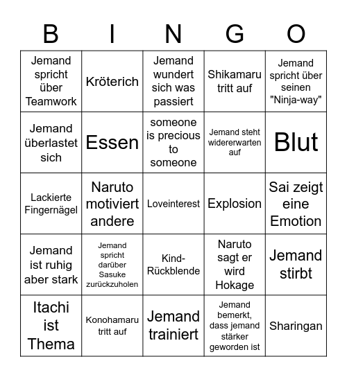 NARUTO Bingo Card