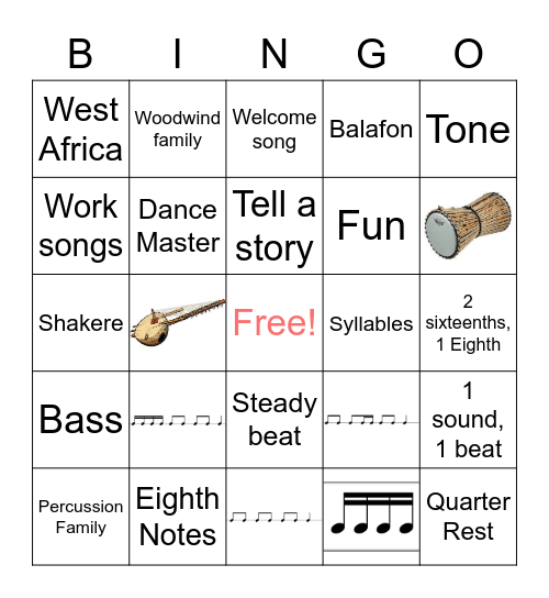 West African Music Bingo Card