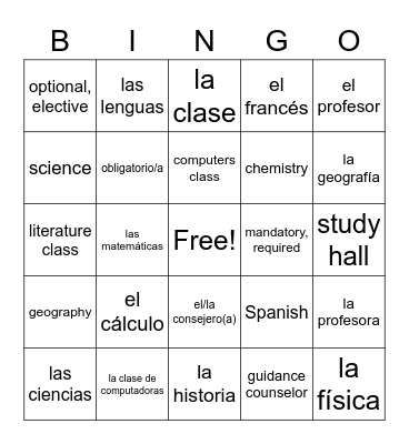 Las clases y Las personas Bingo Card