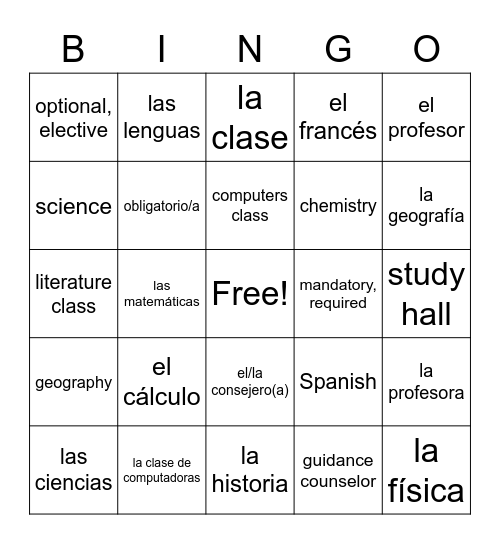 Las clases y Las personas Bingo Card