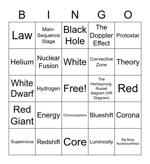 Universe Exam Review Bingo Card