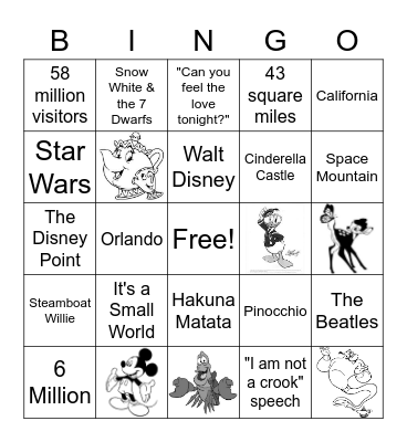 Disney Bingo Card