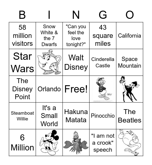 Disney Bingo Card