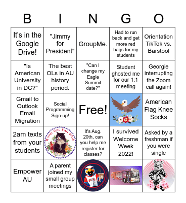 Orientation 2022 Bingo Card
