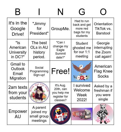 Orientation 2022 Bingo Card