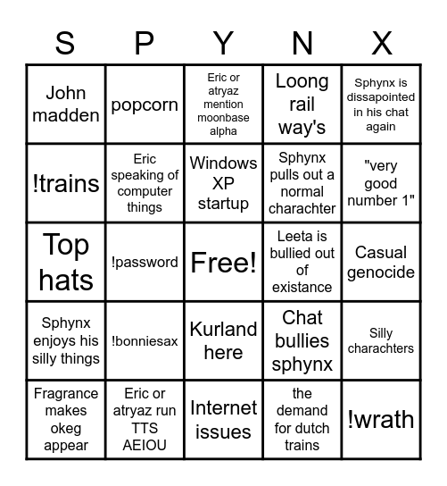 Sphynx STO bingo Card