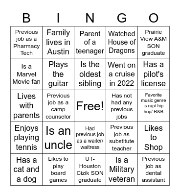 Residency - Getting to Know One Another Bingo Card