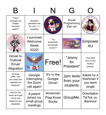 Orientation 2022 Bingo Card