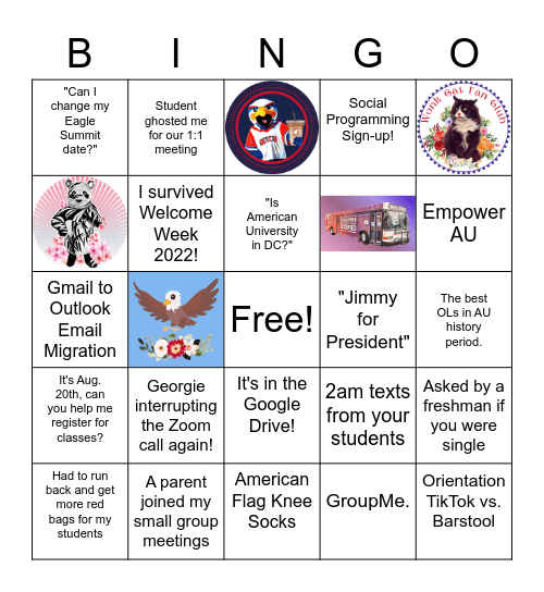 Orientation 2022 Bingo Card