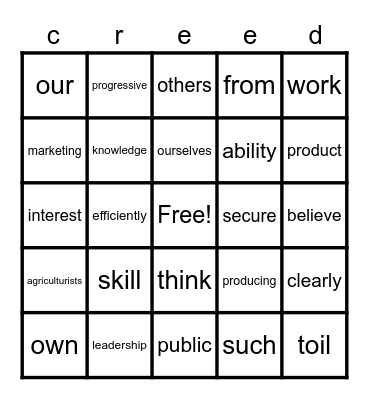 FFA creed Bingo Card