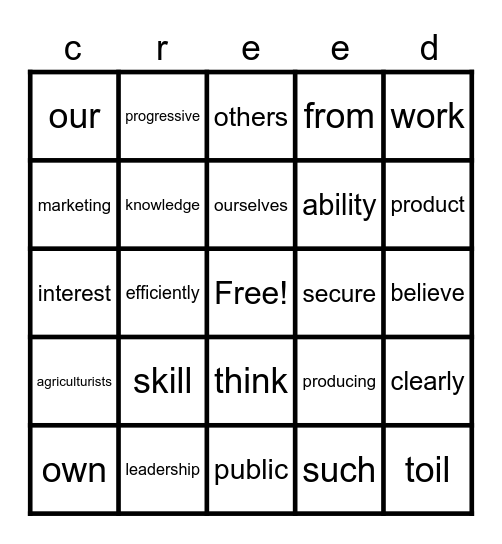 FFA creed Bingo Card