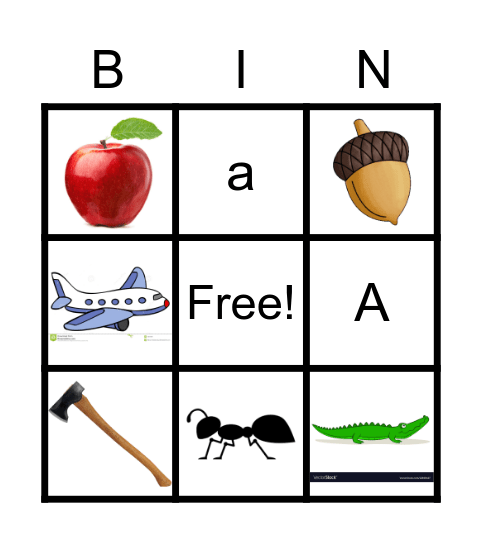 Letter A! Bingo Card