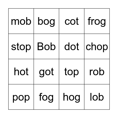 Word Family Bingo Card