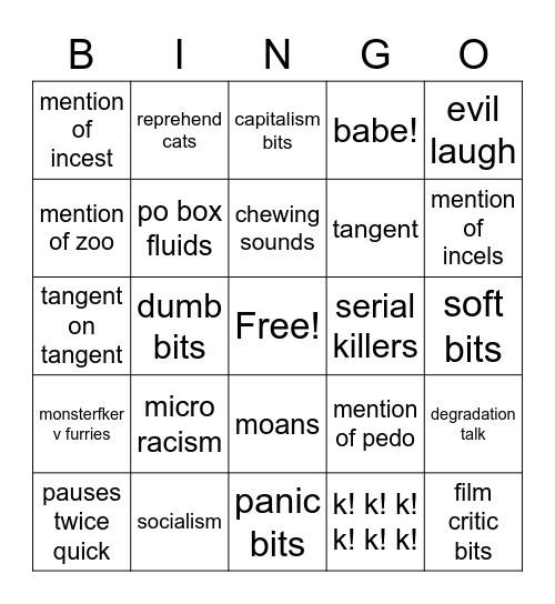 Bits Bingo Contest Bingo Card