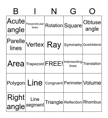 Geometry Bingo Card