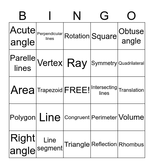Geometry Bingo Card