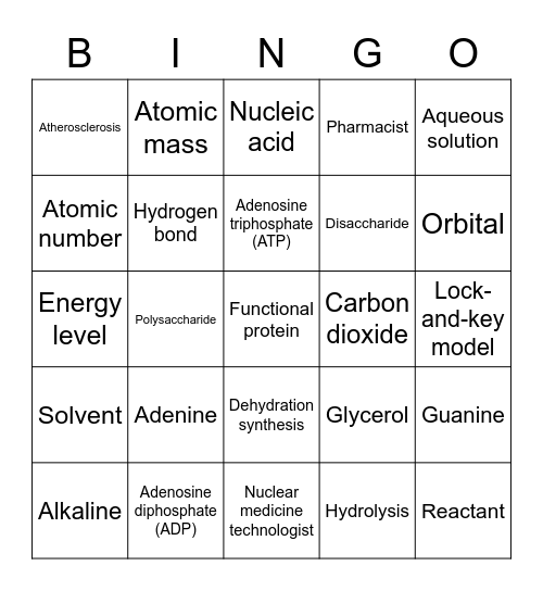 Chemistry of Life 3 of 3 Bingo Card