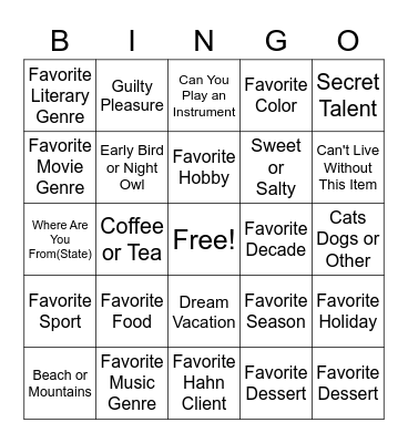 2-Minute Mixer Bingo Card