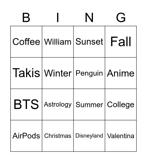 Fun Random Bingo Card