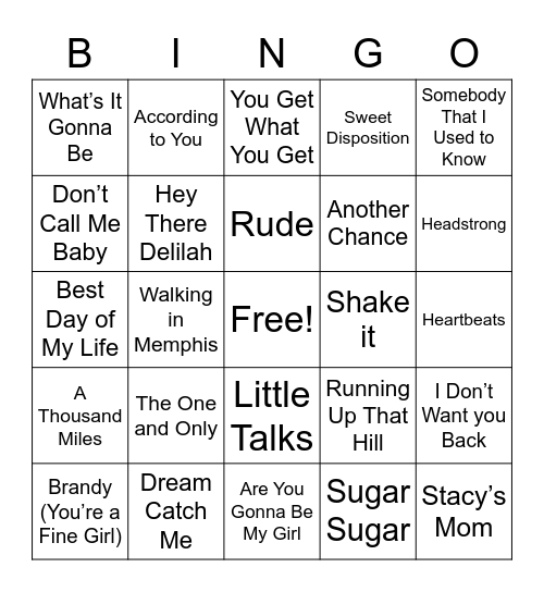 Music Bingo - One Hit Wonders Bingo Card