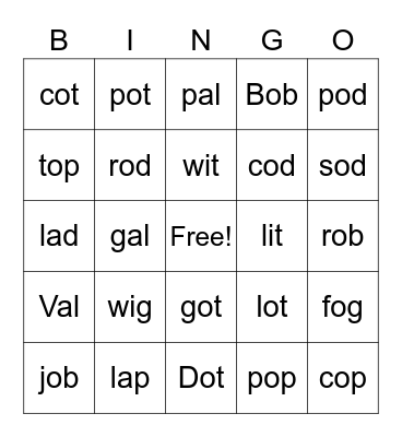 Level 1 Lesson 10 Bingo Card