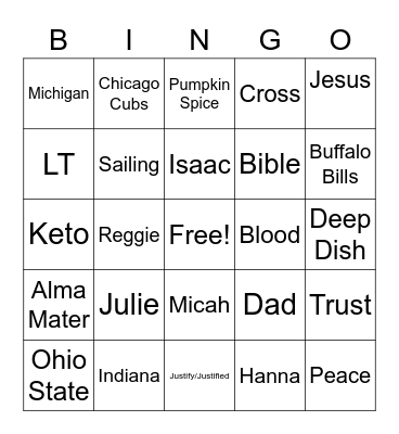 Kevin Cody Bingo Card
