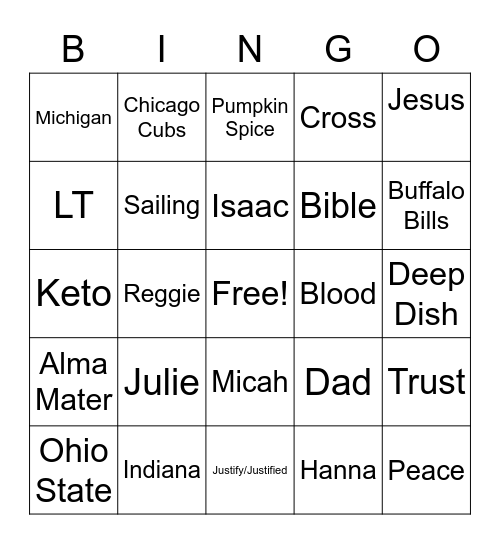 Kevin Cody Bingo Card