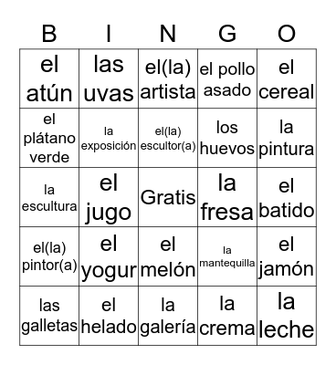 La comida/ El arte Bingo Card