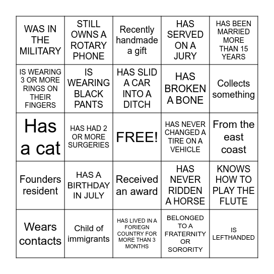 HUMAN BINGO Card